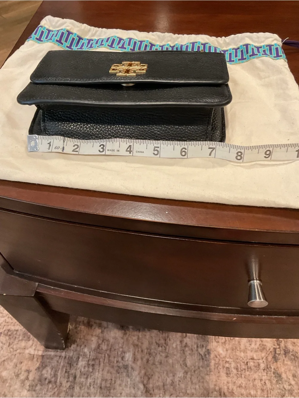 Tory Burch Black Pebbled Leather Top-Handle Shoulder Bag with Gold Logo